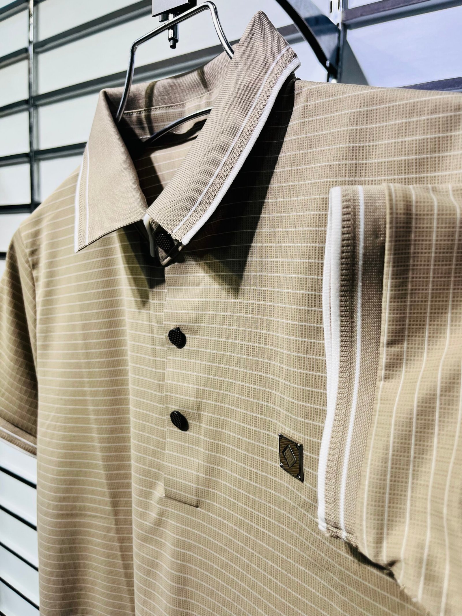 Bell’s Premium Beige Steiped Polo Shirt. - Image 4